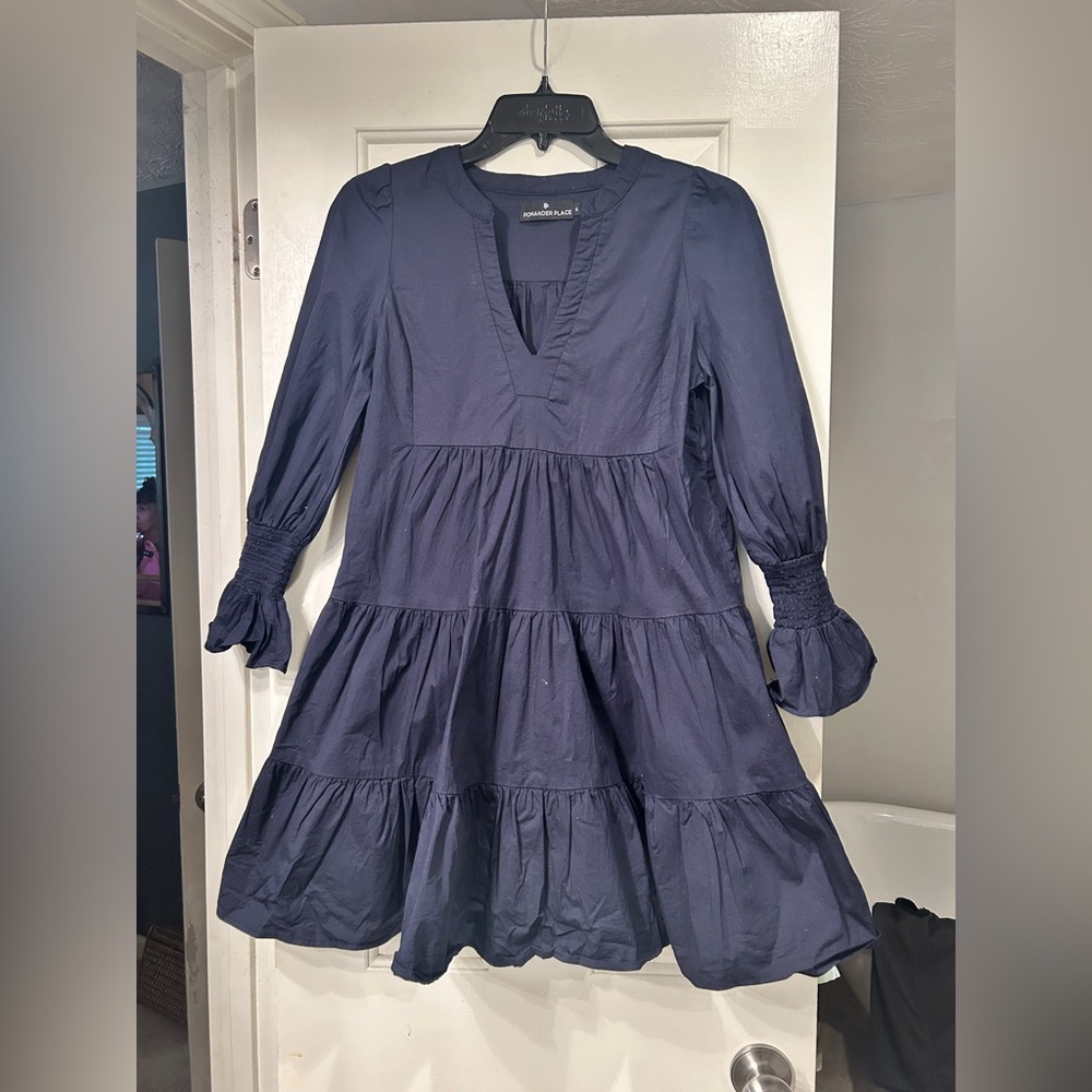 Pomander Place Navy Cotton Poplin Kenzo Dress - Picture 8 of 11